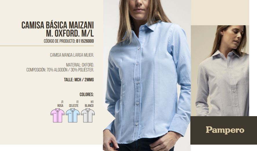 CAMISA MAIZANI OXFORD MANGA LARGA MUJER PAMPERO