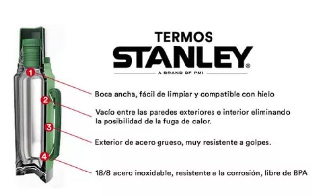 TERMO STANLEY CLASICO 950 ML  CON MANIJA Y TAPON CEBADOR