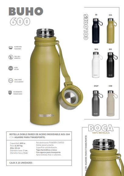 Botella Waterdog Buho 600 cc.