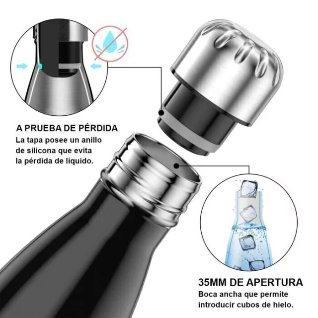 Botella térmica. Acero inoxidable, doble capa, acero 304. Con certificado INAL