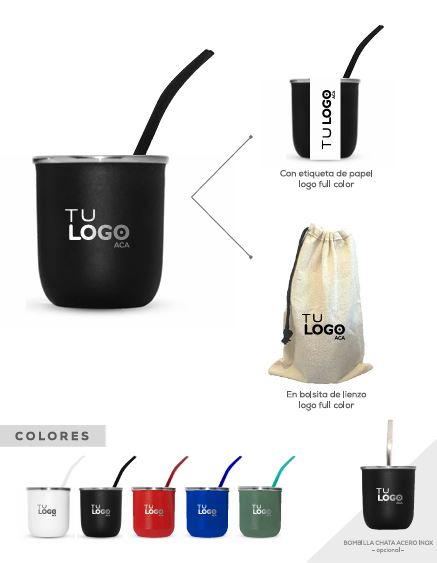 MATE ACERO INOXIDABLE + BOMBILLA + ETIQUETA ( OPCION CON BOLSA CONSULTAR COTIZACION)